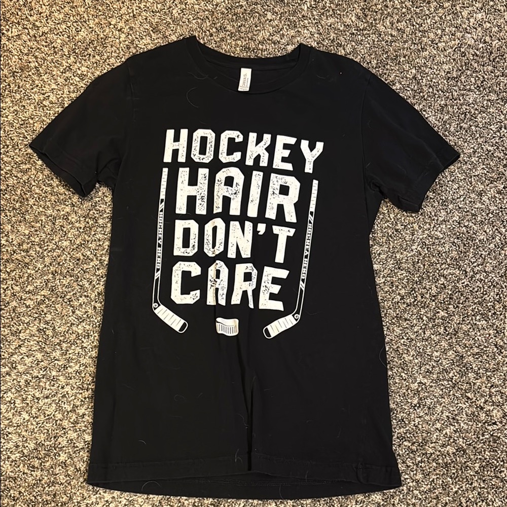 Black 'Hockey Hair Don't Care' T-Shirt